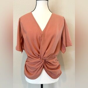 ASTR V-Neck Twist Front Blouse in Warm Terracotta